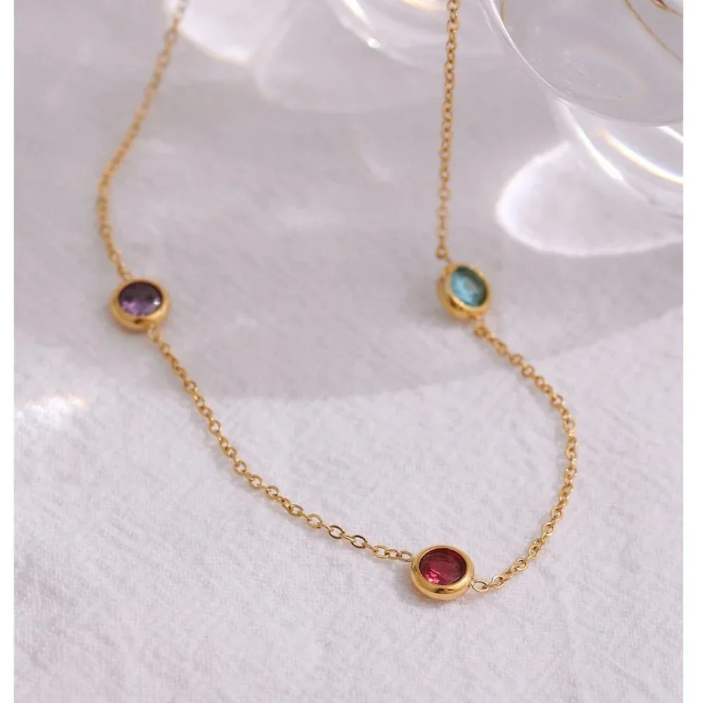 NEW 18K Gold Plated Multi Color Gemstone Necklace - Picture 7 of 7